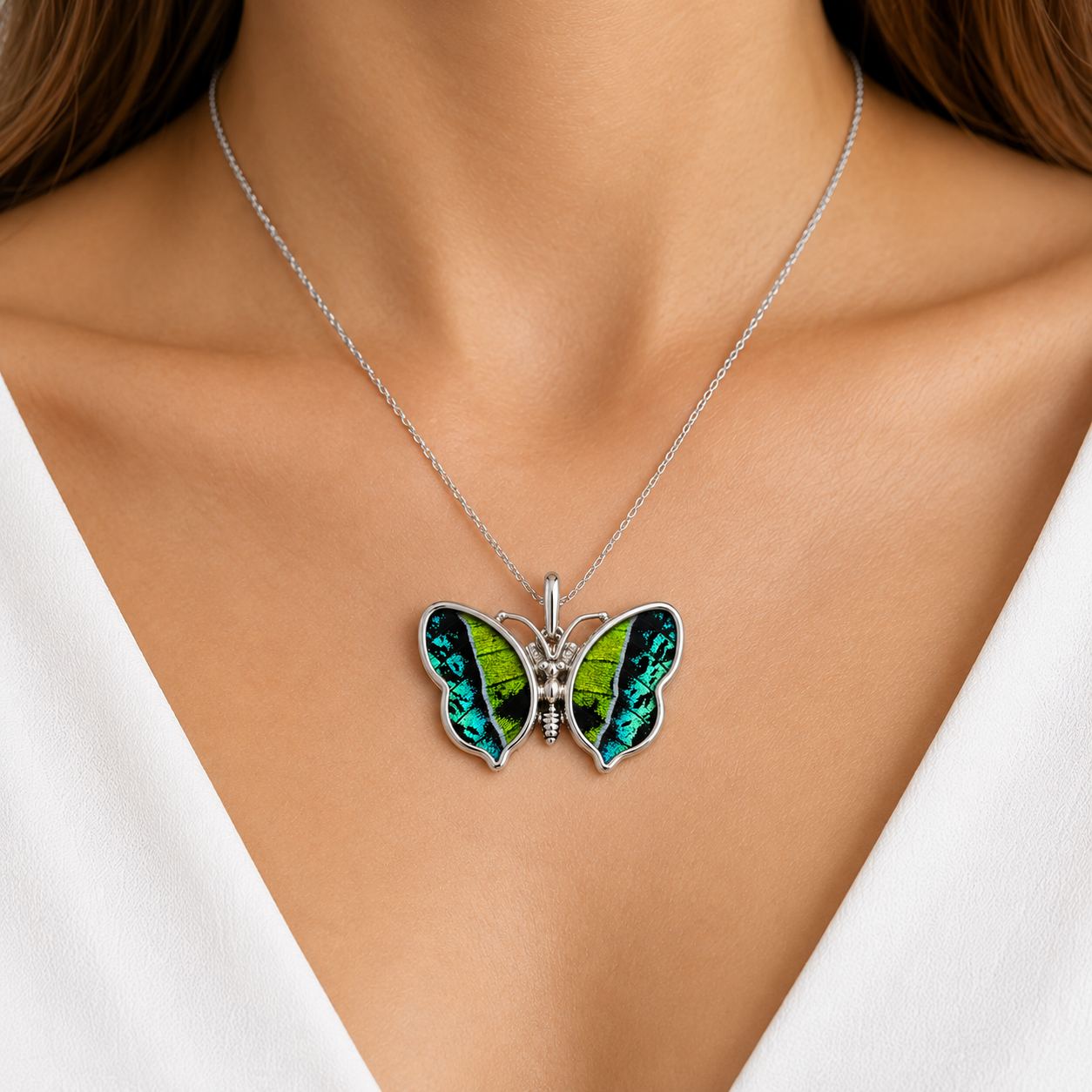 Sterling silver real butterfly wing pendant