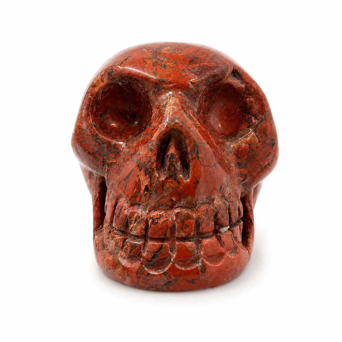 Hand-Carved Brecciated Red Jasper Crystal 2" Skull