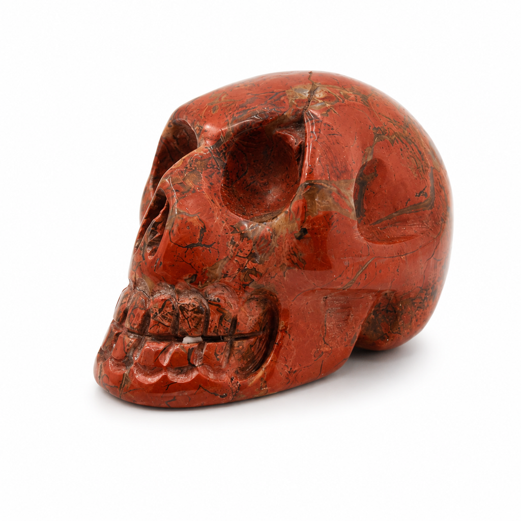 Hand-Carved Brecciated Red Jasper Crystal 2" Skull