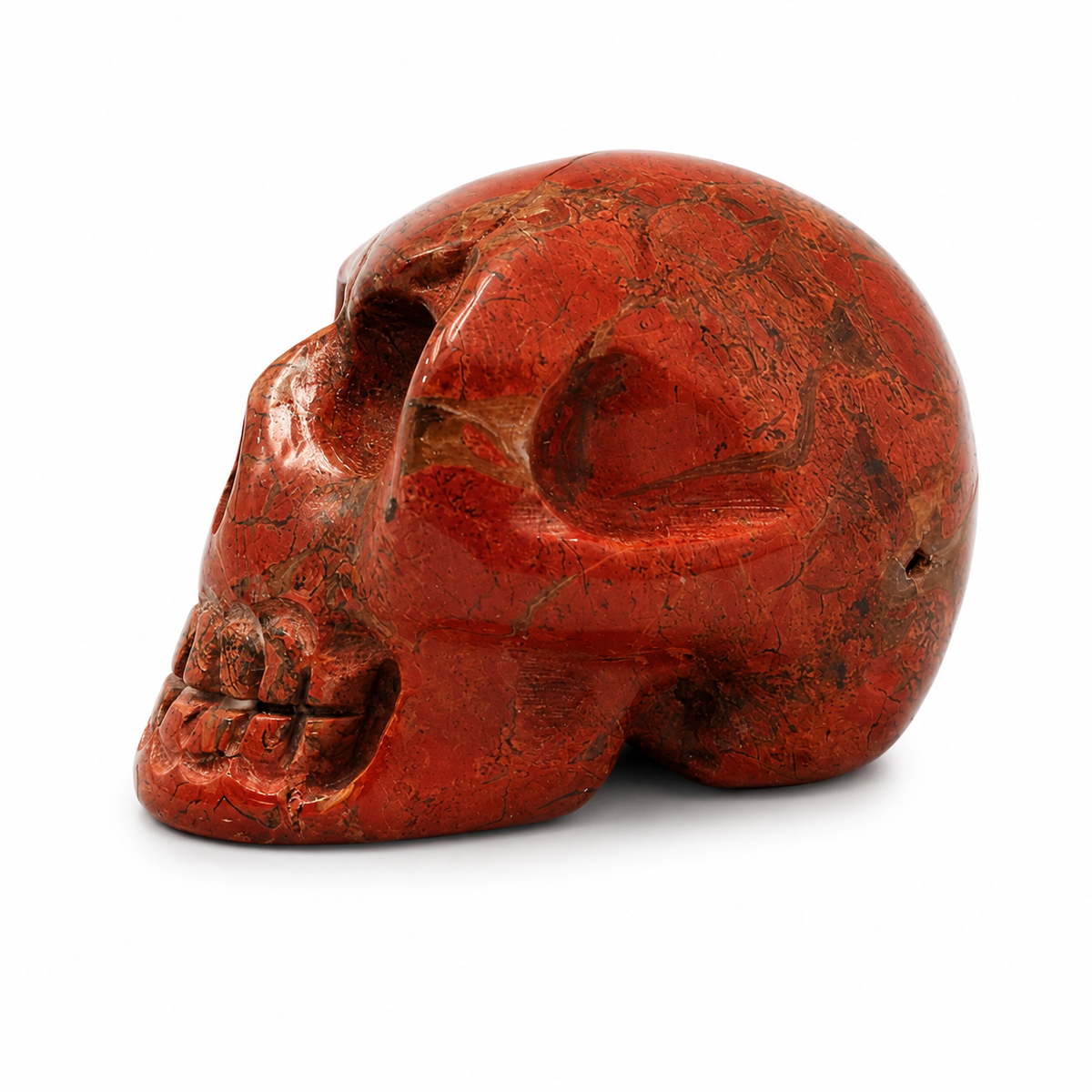 Hand-Carved Brecciated Red Jasper Crystal 2" Skull