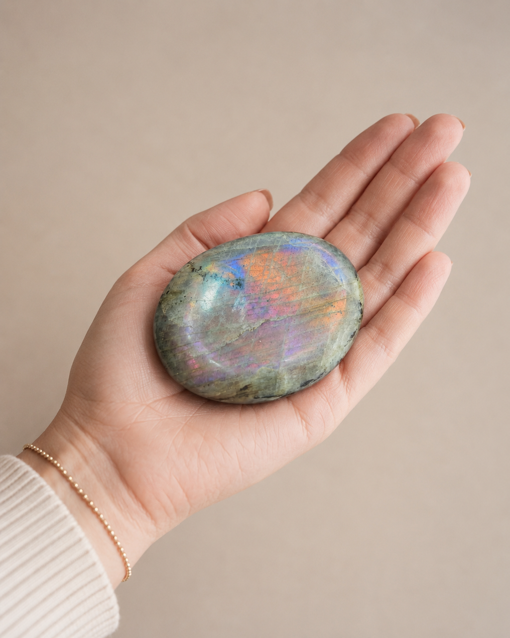 Purple Flash Labradorite Oval Palm Stone