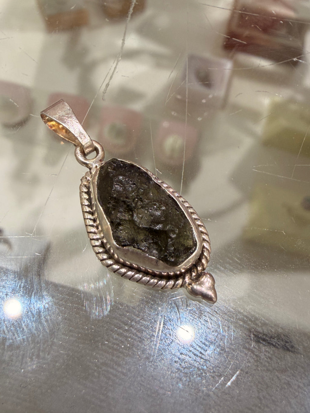 Genuine Moldavite Sterling Silver Pendant