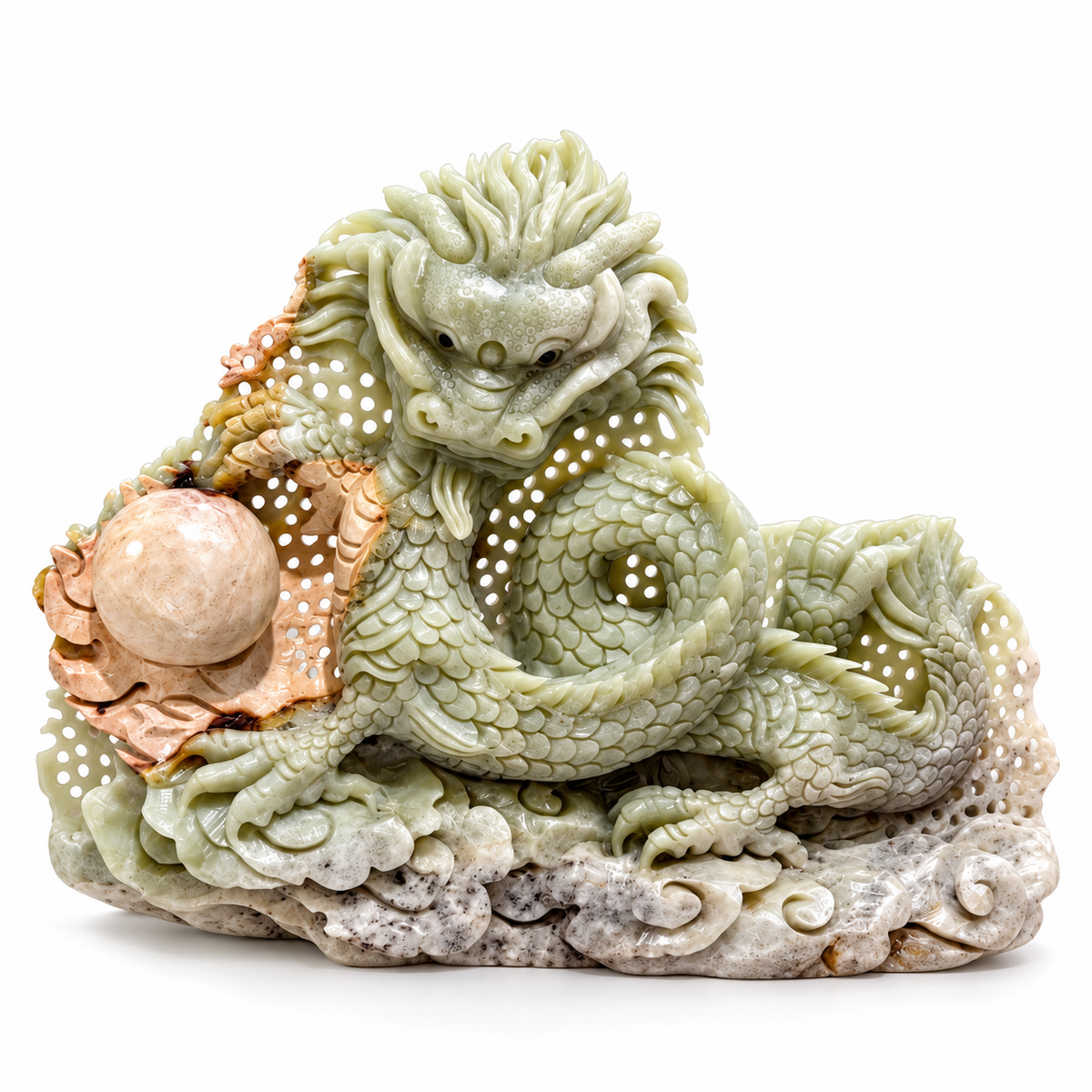 Elegant Jade Dragon Sculpture - 10” x 8”
