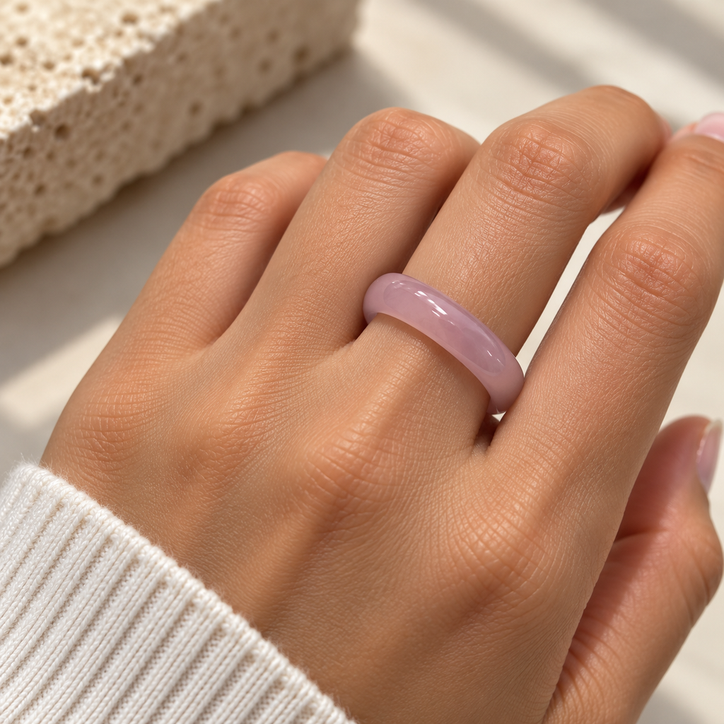 Rose Quartz Natural Stone Ring – Polished Crystal Band