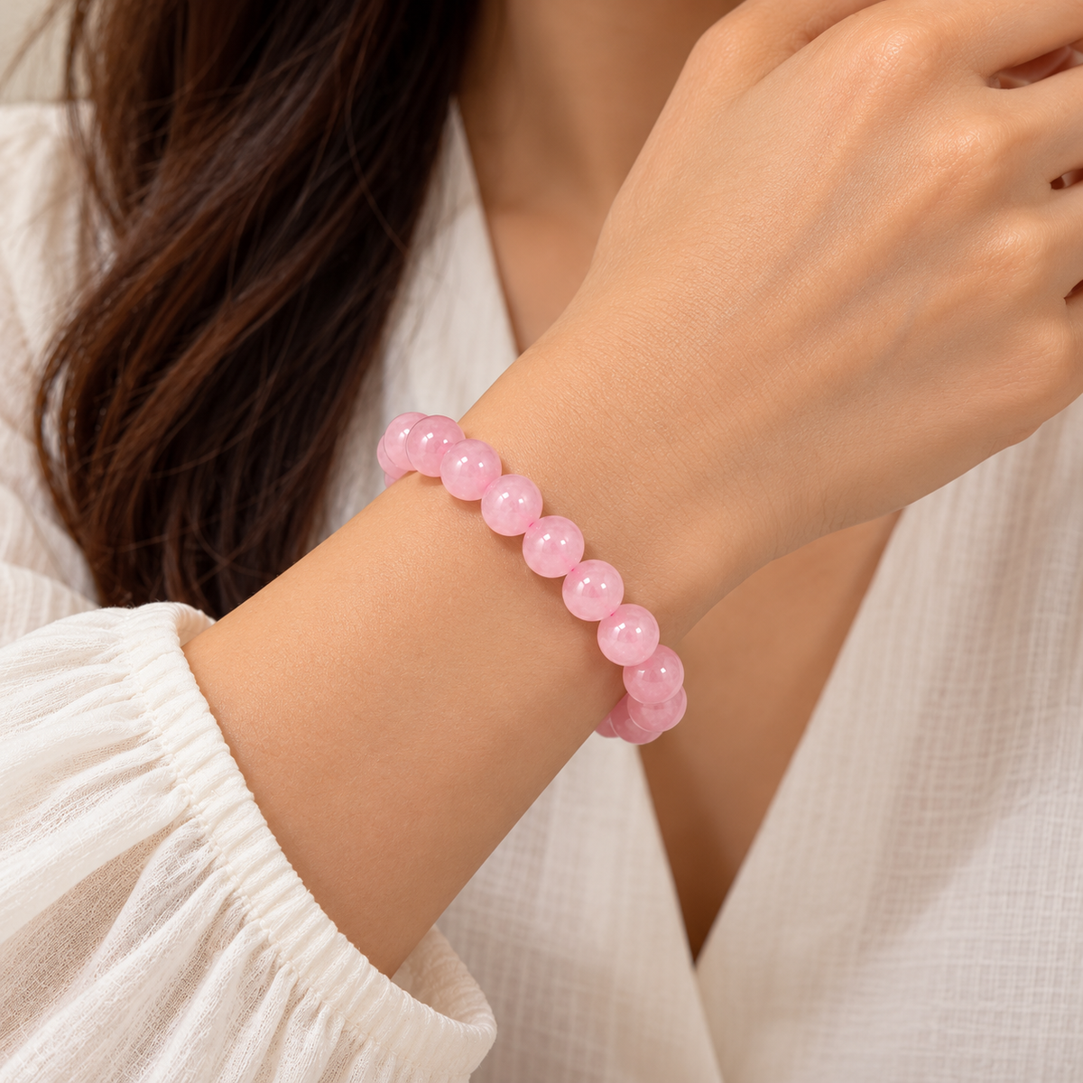 Natural Brazilian Rose Quartz Beaded 8mm Bracelet