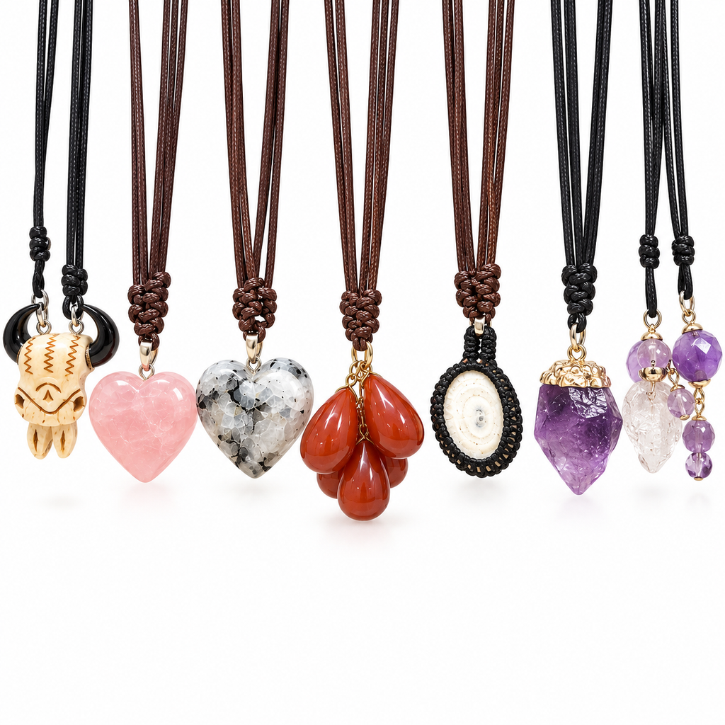Assorted Natural Gemstone Adjustable Pendant Necklaces
