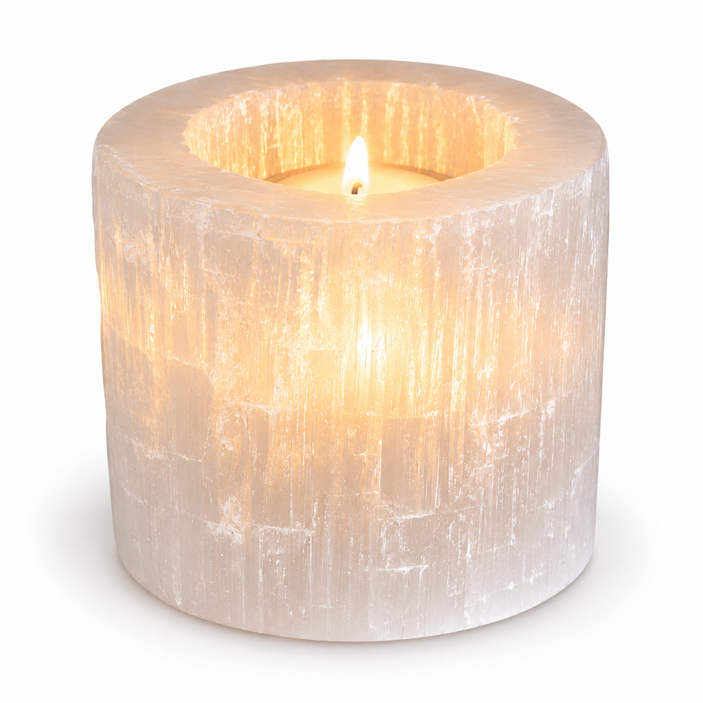 Satin Spar Selenite Tealight Candle Holder